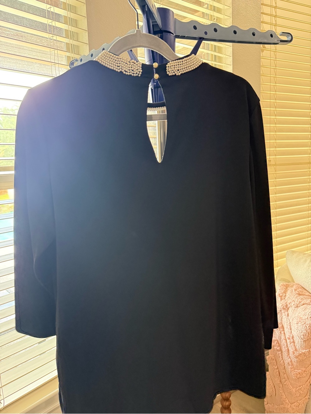 Karl Lagerfeld Black Long-Sleeve Top with Pearl Collar